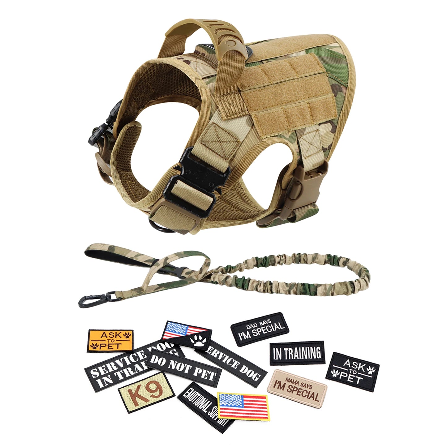 PETRAVELCN Military Dog Harness Vest Set With Patches For Malinois