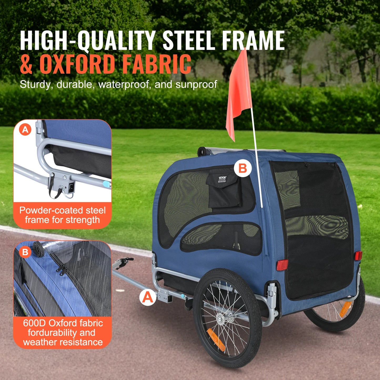 Pet Bicycle Trailer For Dogs With Reflectors And Coupler
