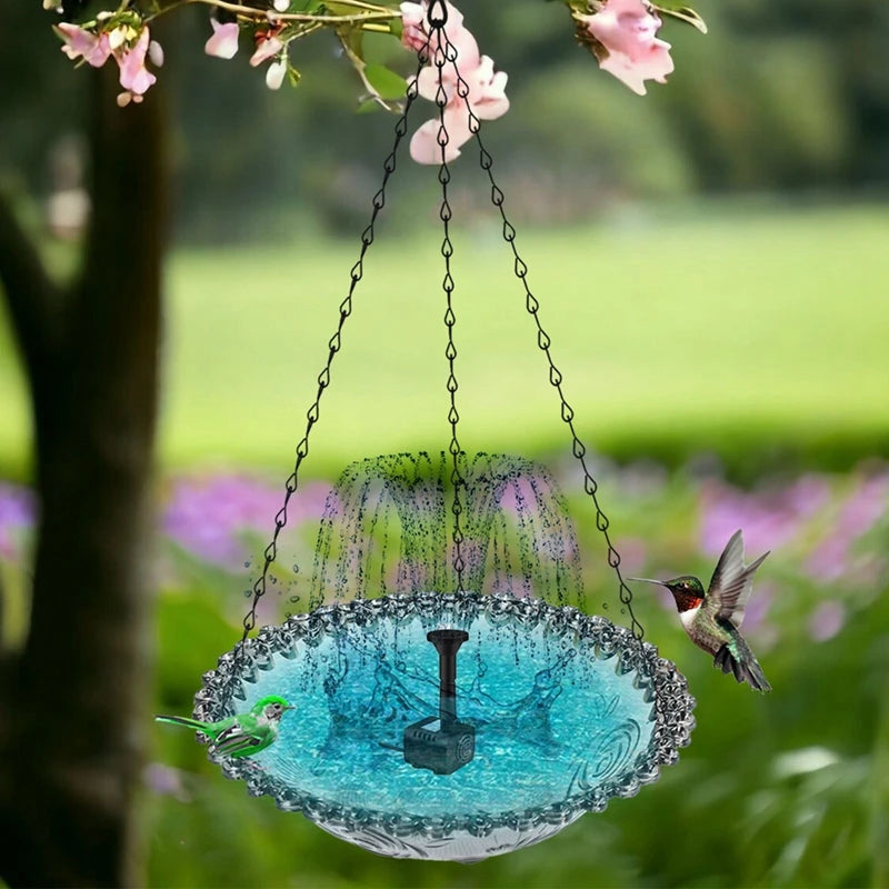 Outdoor Solar Bird Fountain Floating Bath With Blue Design