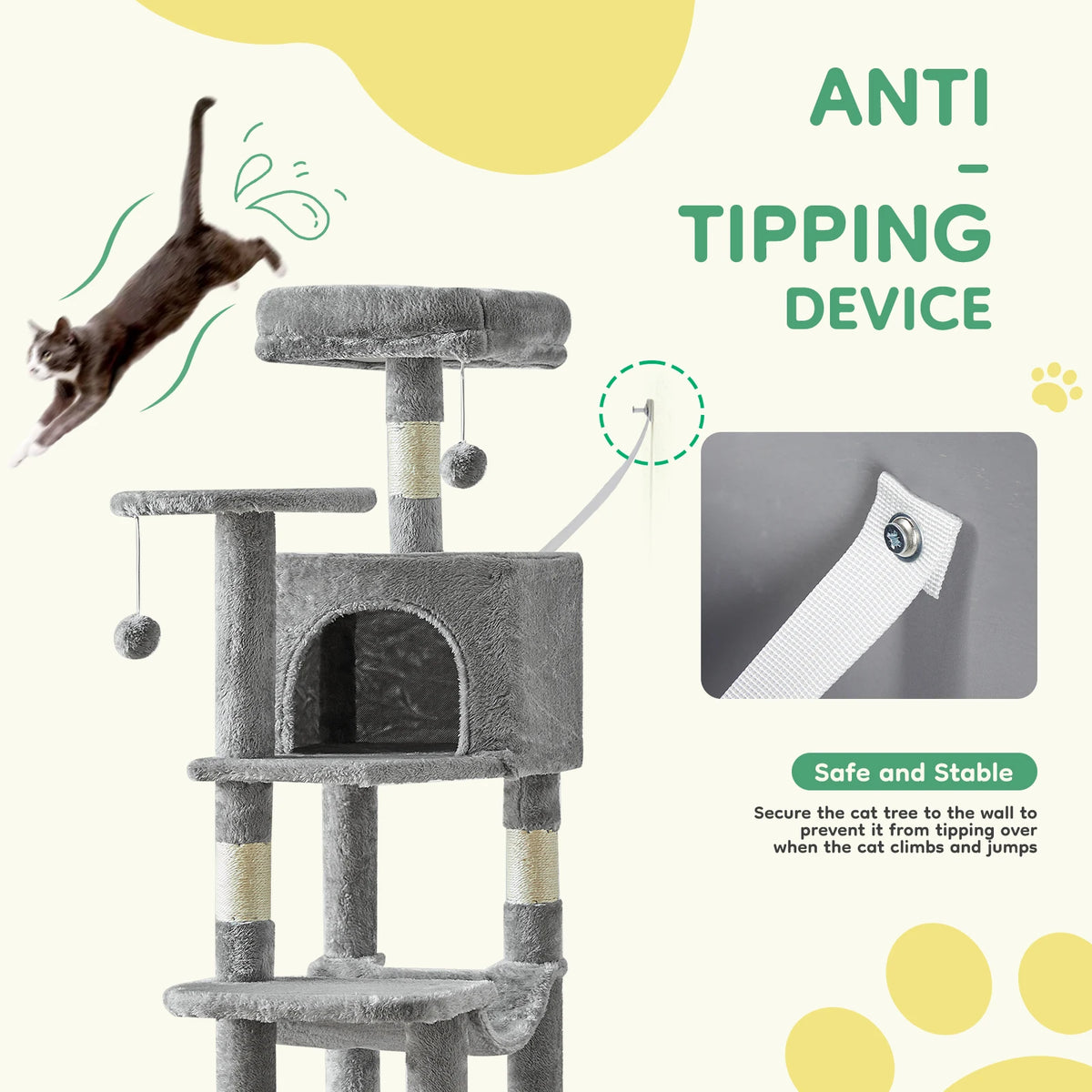 JHK Four Tier Cat Tree Featuring Sisal Posts For Pets