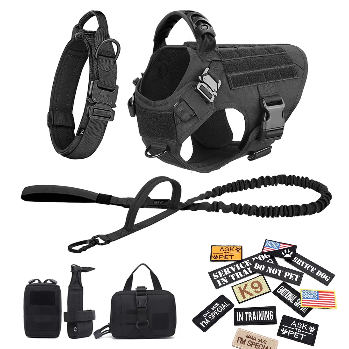 Military Large Dog Harness Vest Set With Leash Patches Bags