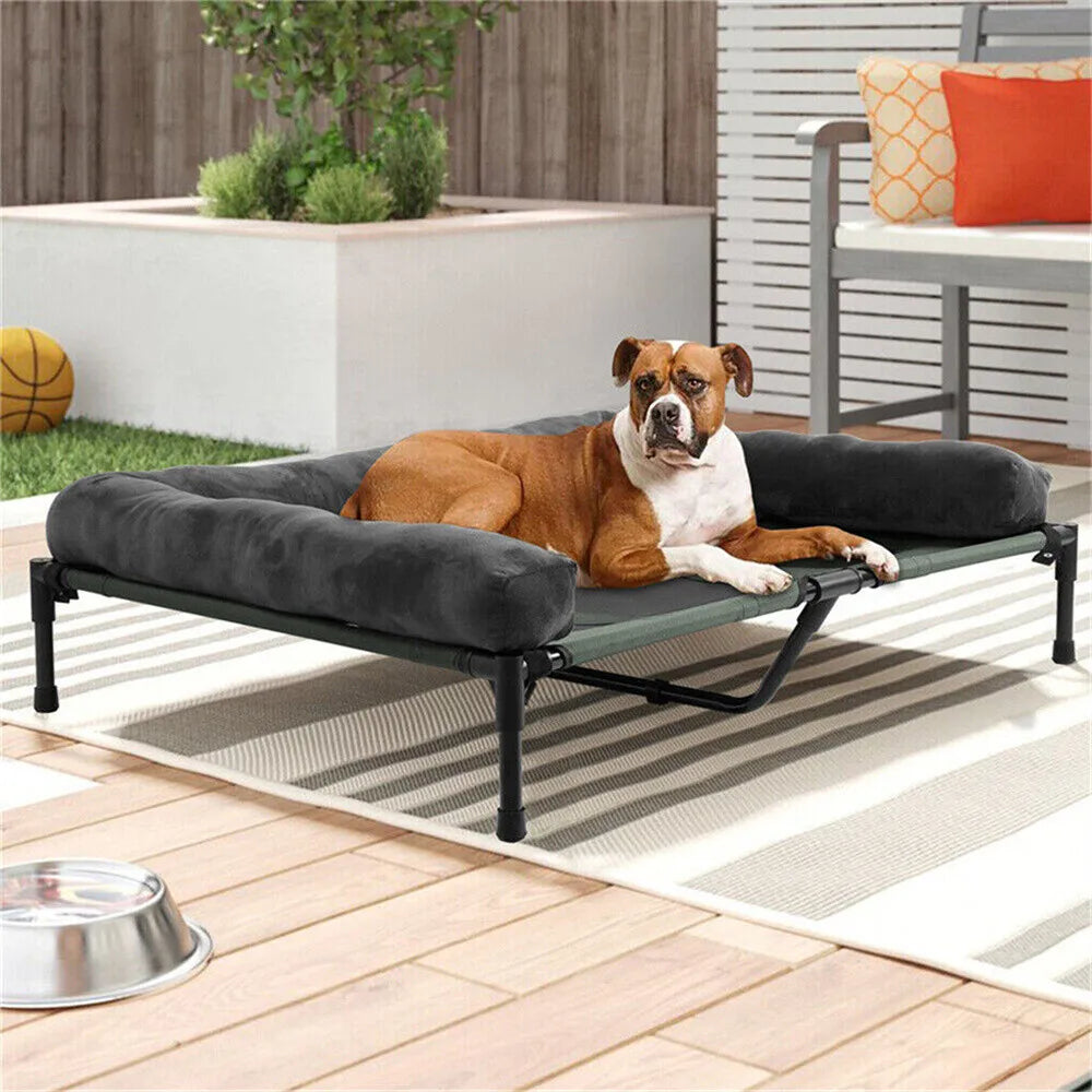 BORWART Elevated Cooling Dog Bed Outdoor Indoor Raised Sofa With Plush Mat