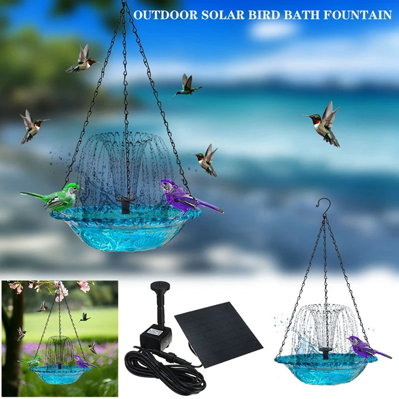 Outdoor Solar Bird Fountain Floating Bath With Blue Design