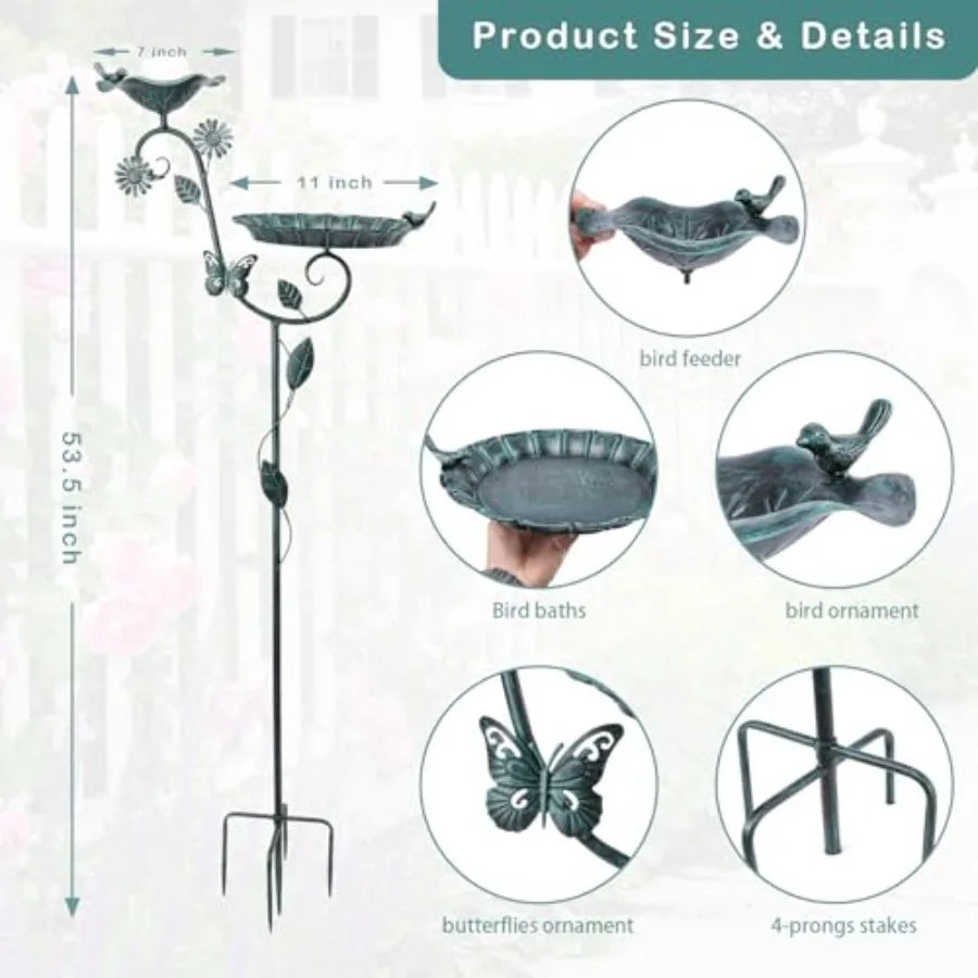 Outdoor Bird Bath And Feeder With Metal Stake