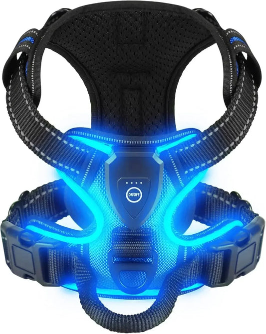 NONECN Led Luminous Dog Harness No-Pull Adjustable Rechargeable Vest