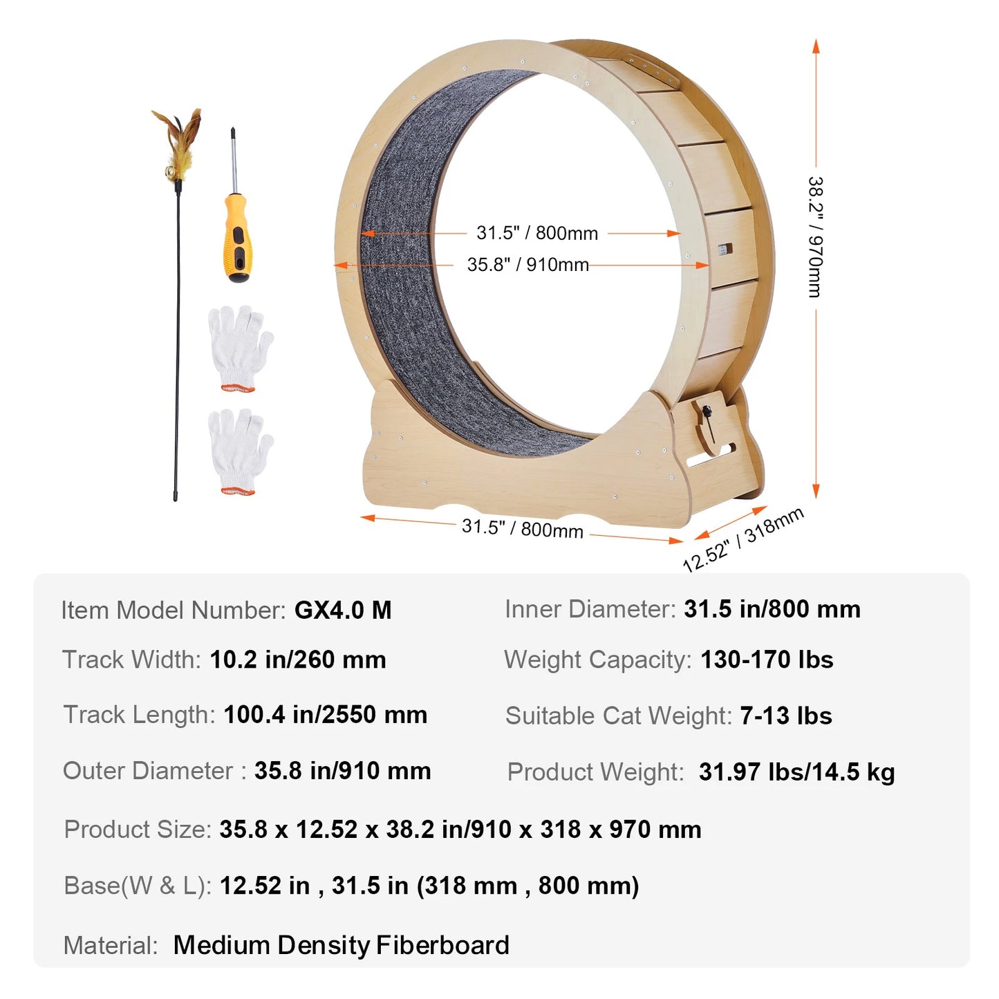 SucceBuy Wooden Cat Exercise Wheel Treadmill for Indoor Cats