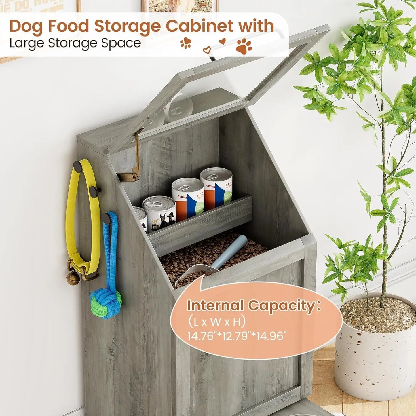 HiMISS Dog Feeding Station With Storage And Raised Bowls