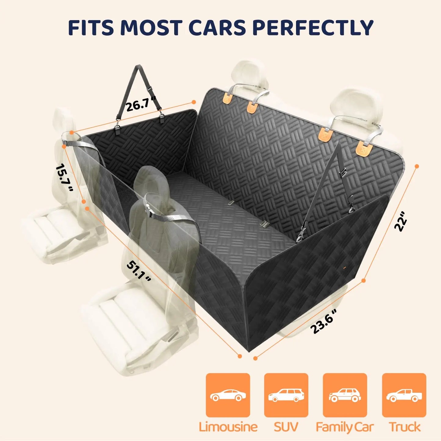 NONECN Hard Bottom Rear Seat Dog Hammock Extender For Cars