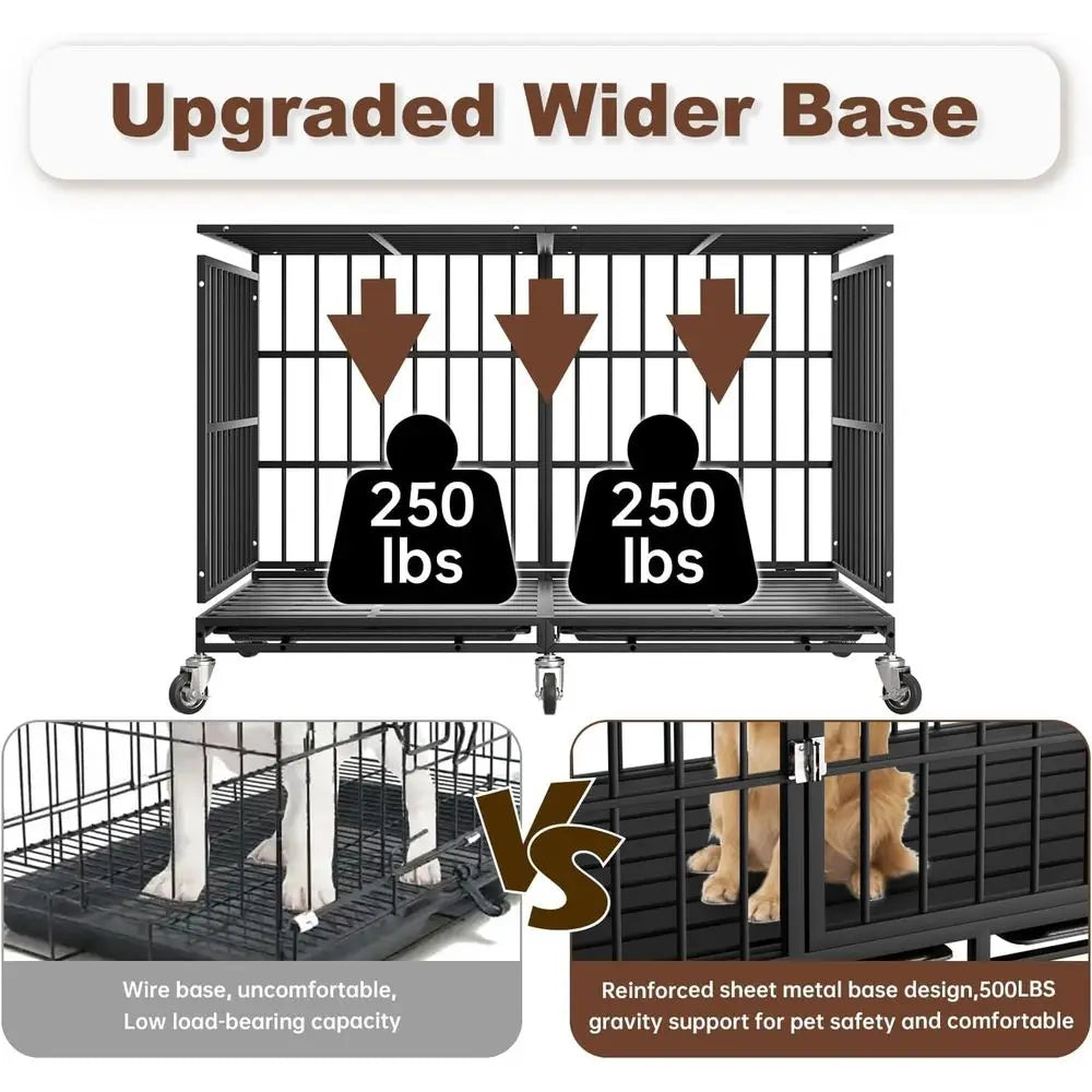 Heavy-Duty Dog Crate With Wheels And Removable Tray