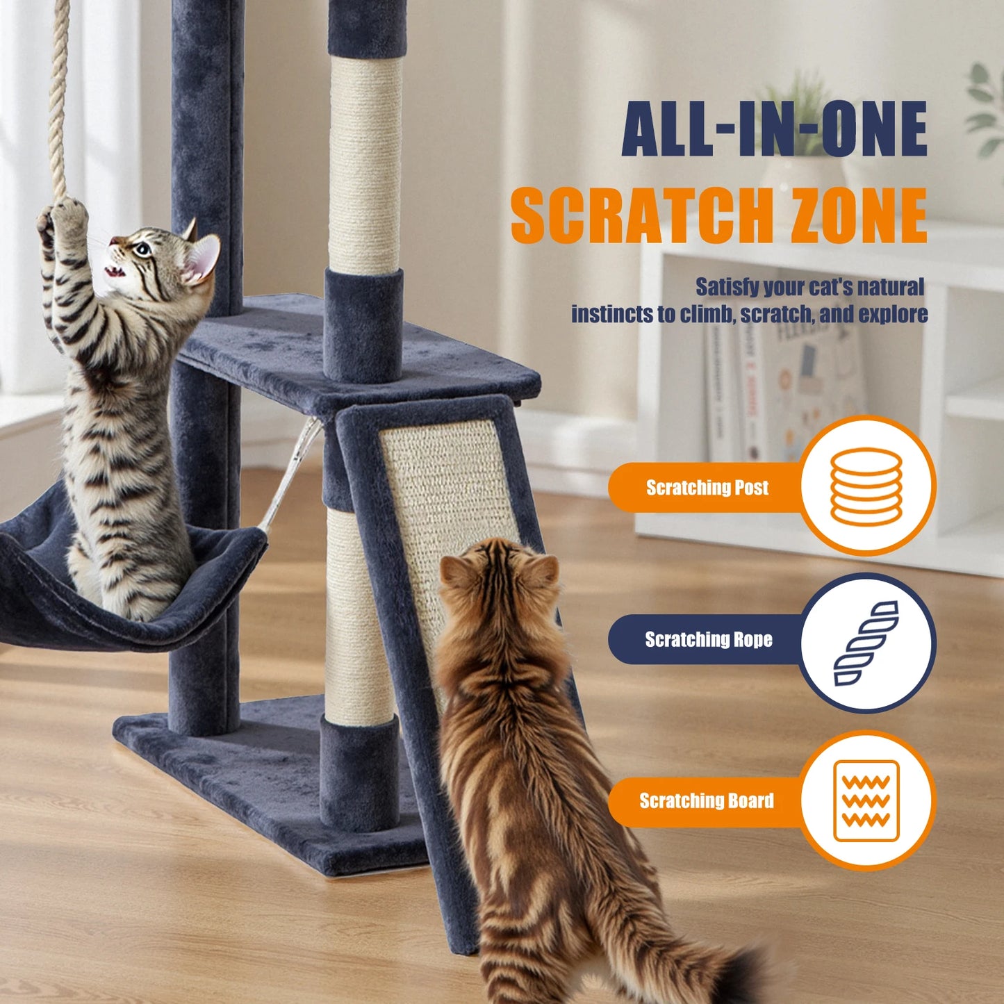 JHK Cat Tree Tall Multi Cat Climbing Tower With Sisal Posts For Indoor Cats