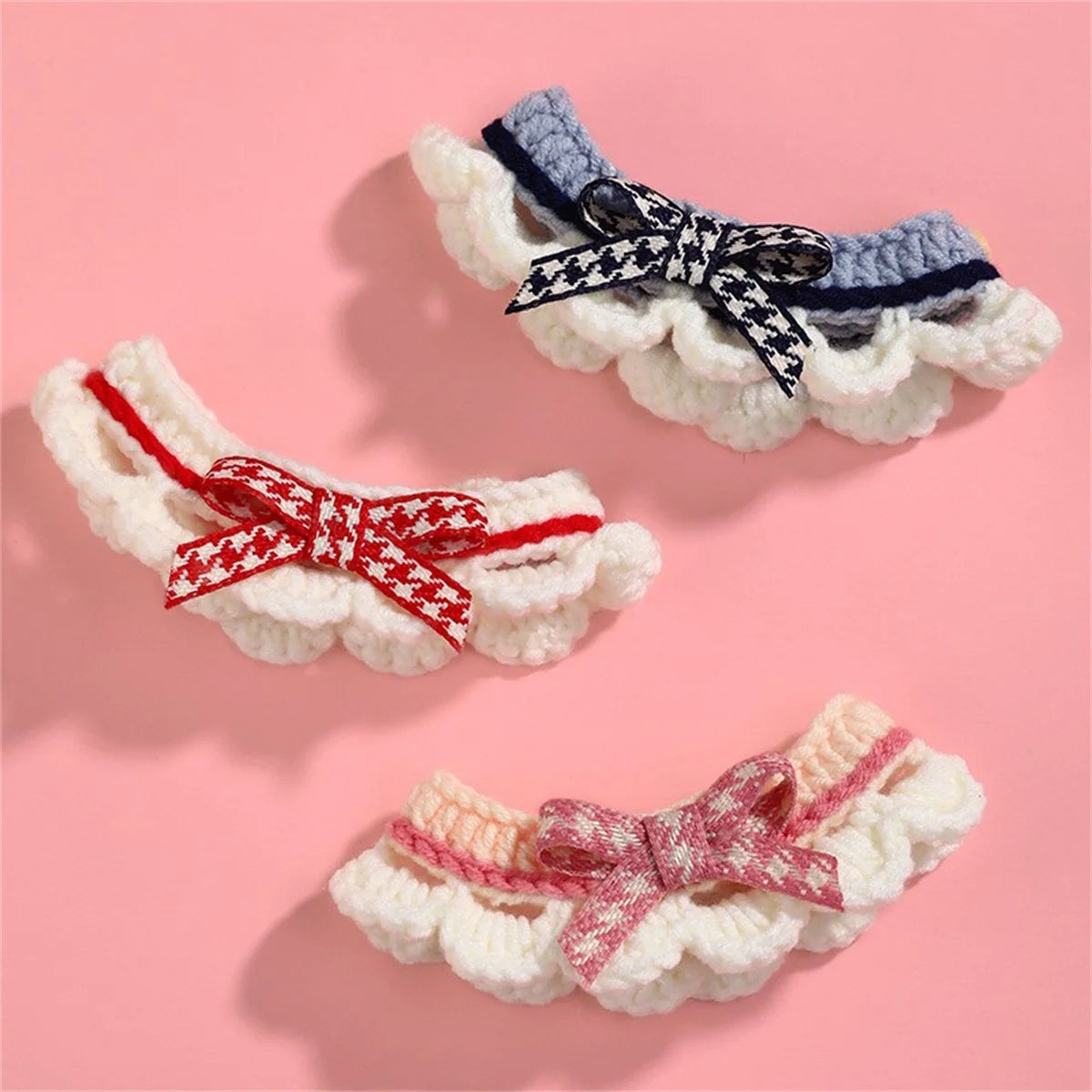 Cute Bow Knot Hand-Knitted Pet Collar Accessory for Small Pets