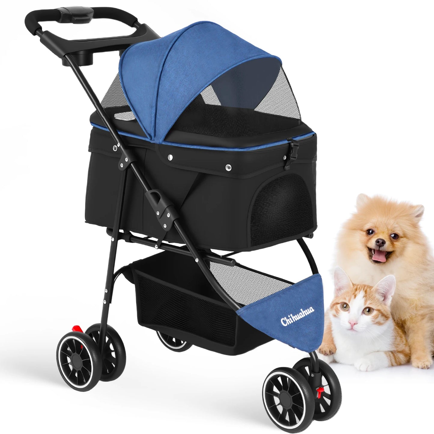 Chihuahua Pet Stroller For Cats Dogs Breathable Mesh Canopy