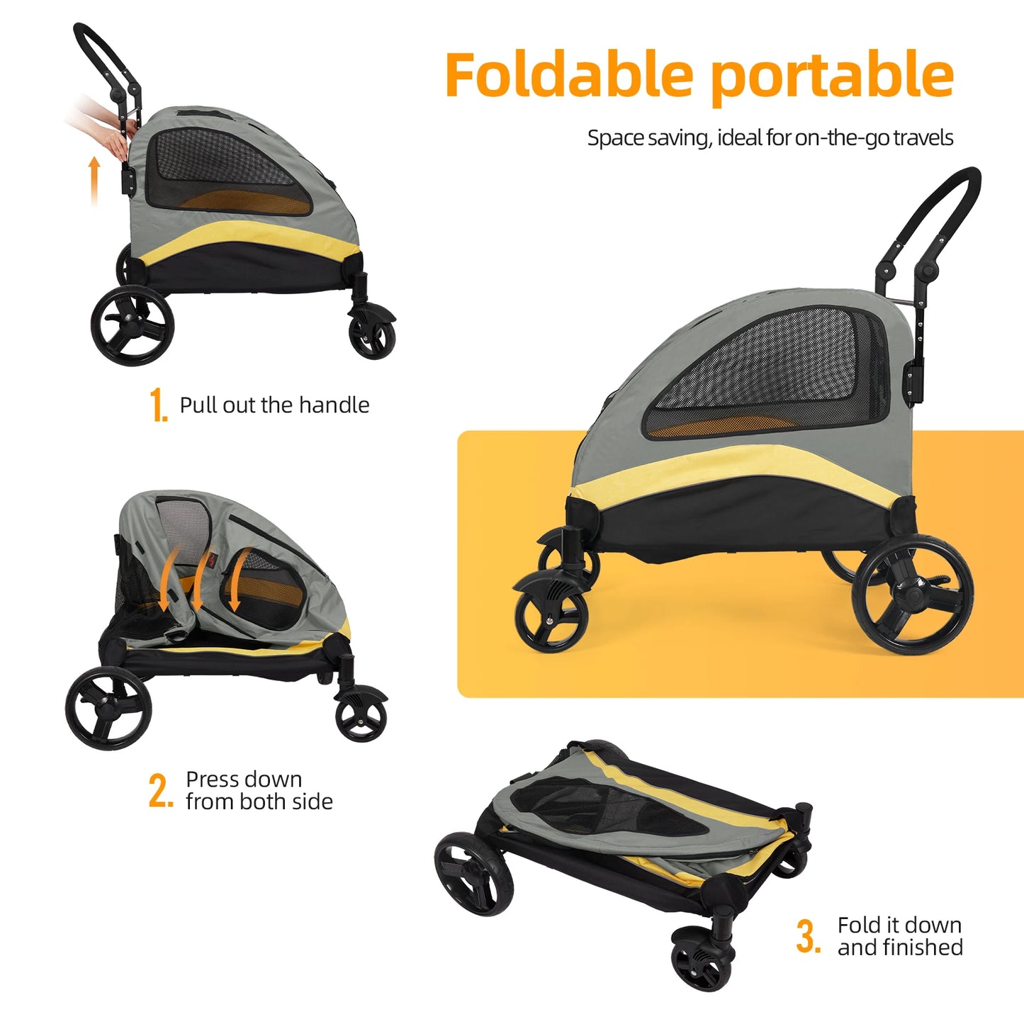 Dog Stroller Four Wheel Pet Wagon Foldable Travel Carrier Load 55kg