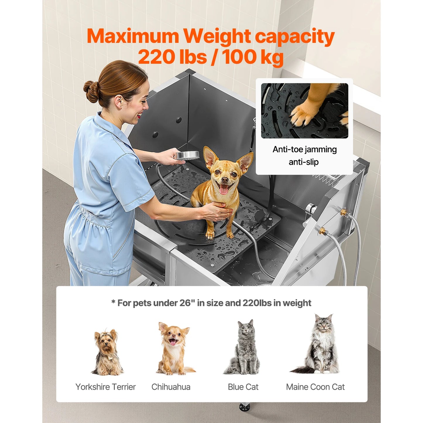 Stainless Steel Dog Grooming Station With Storage And Faucet