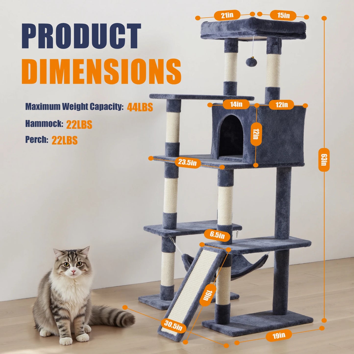 JHK Cat Tree Tall Multi Cat Climbing Tower With Sisal Posts For Indoor Cats