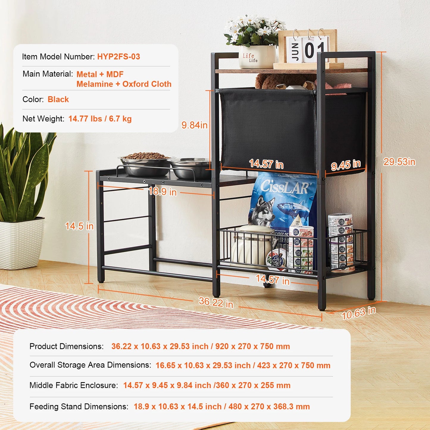 VEVOR Elevated Pet Feeding Station With Storage Bowls