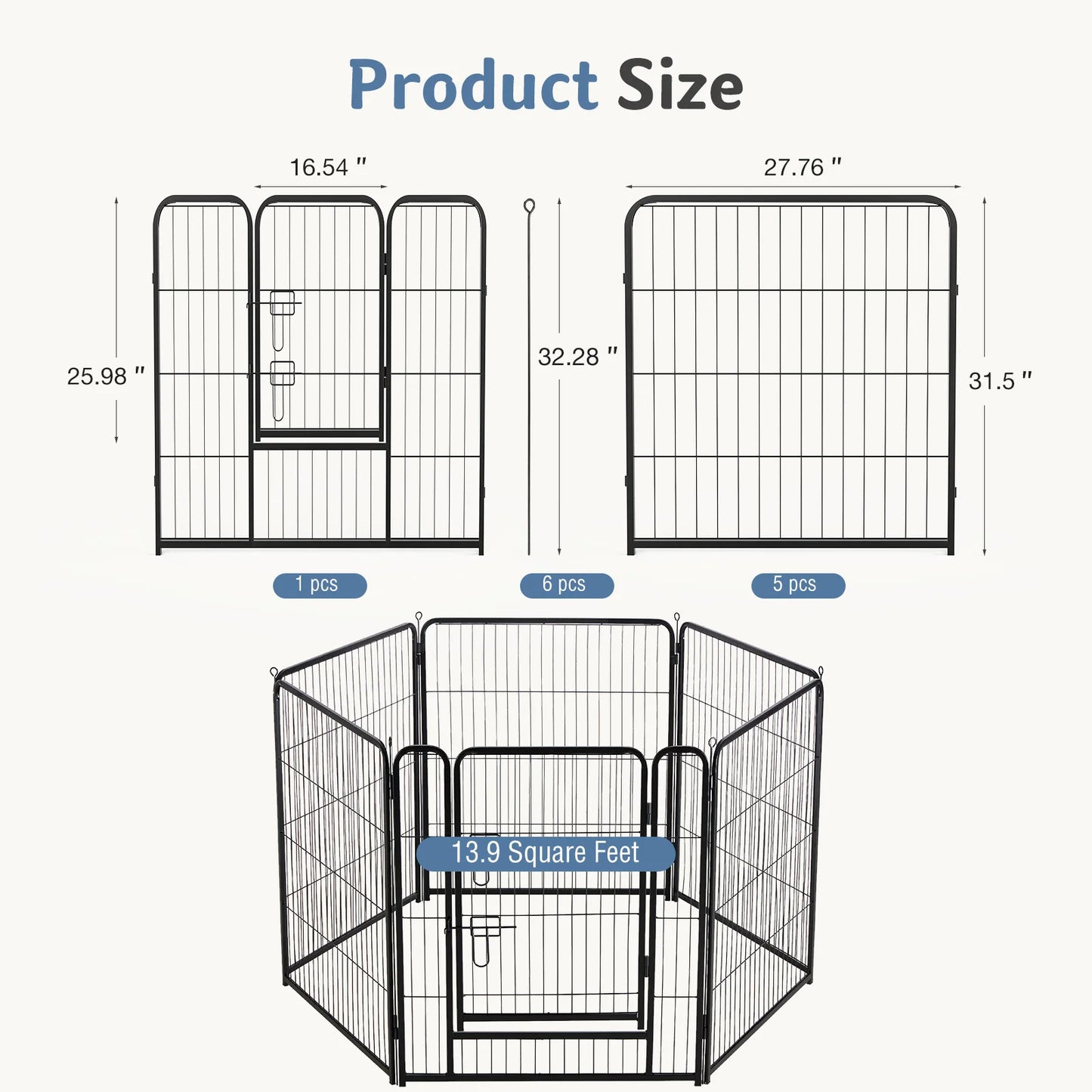 JHK Foldable Metal Dog Playpen 6 Panel Pet Fence Outdoor