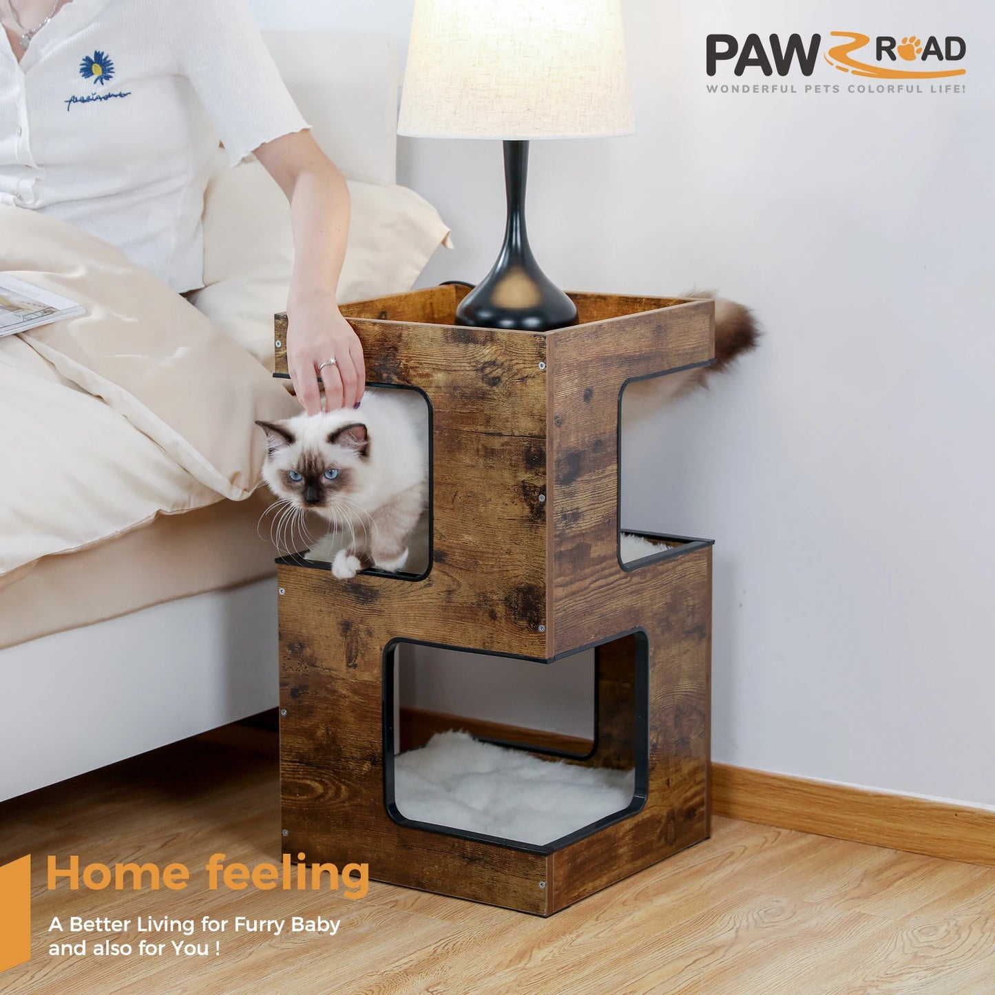 PAWZ Road Wood Cat Condo With Removable Soft Mats Tower