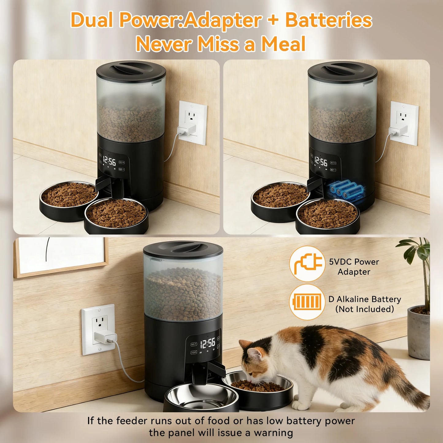 JHK Automatic Cat Feeder With Dual Bowls Timed Dispenser