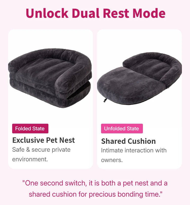 Dual Use Pet Bed Foldable Cozy Cuddler for Shared Rest