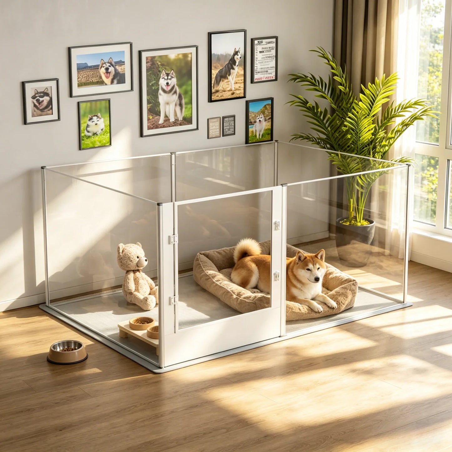 BINGOPAW Acrylic Dog Playpen Fence With Waterproof Mat Six Panel