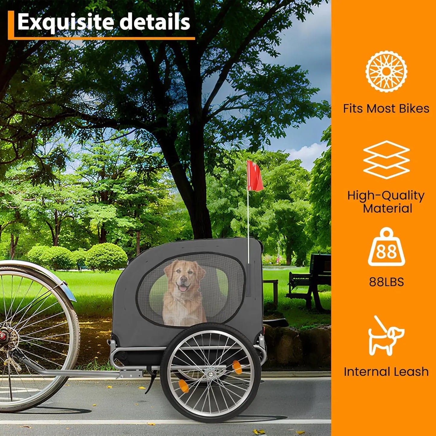 HiMISS Steel Dog Bike Trailer With Universal Coupler And Foldable Cart