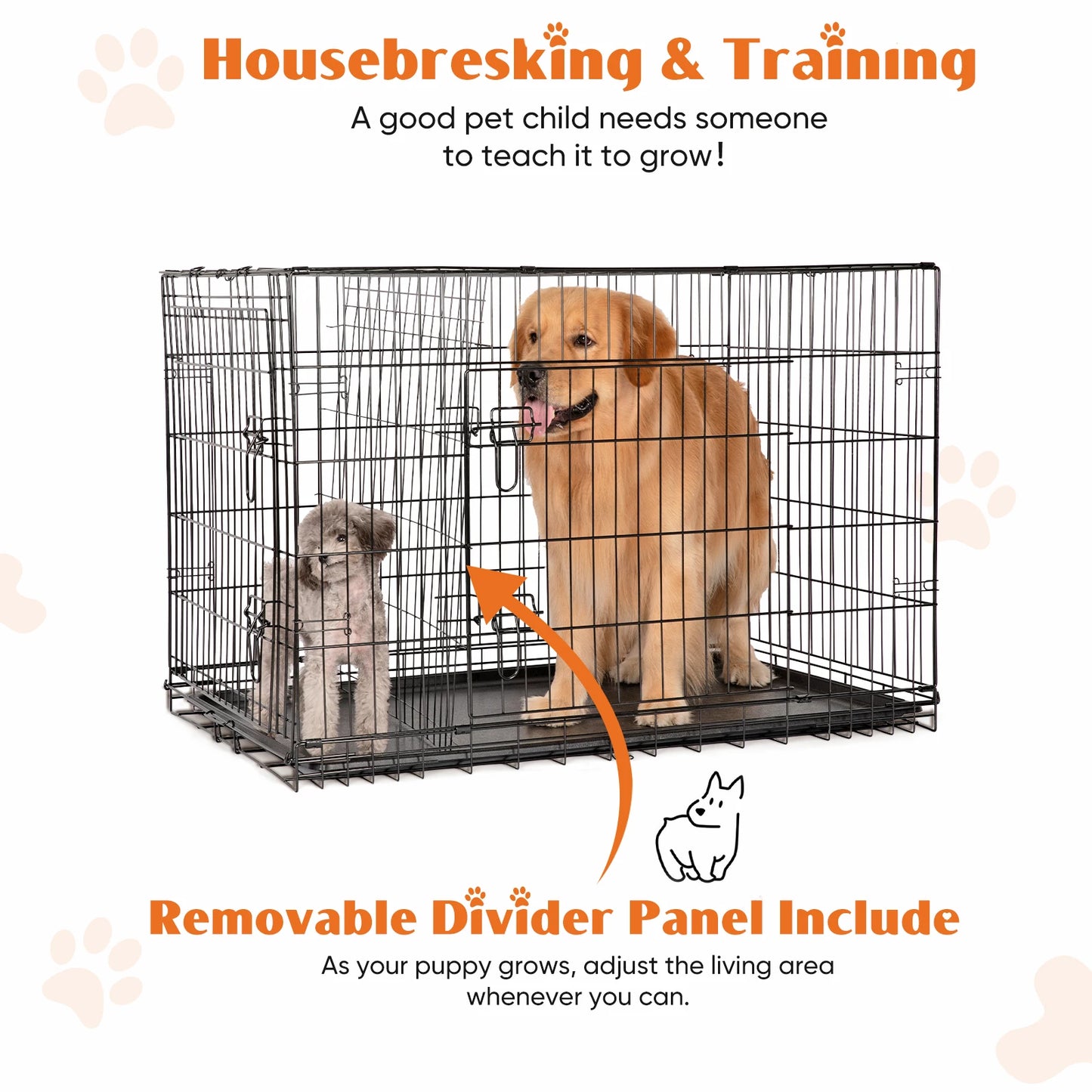 JHK Folding Metal Wire Dog Cage With Leak Proof Pan