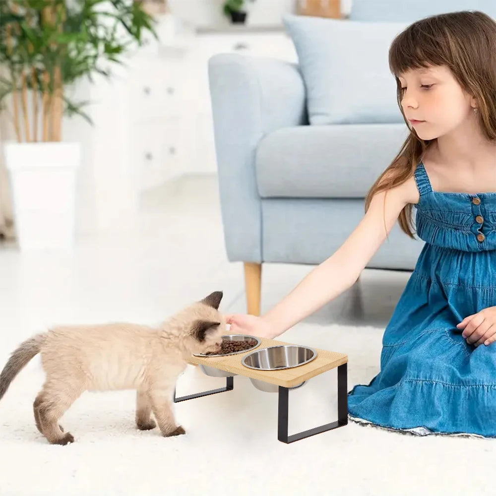 PETRAVEL Elevated Cat Bowls Tilted Raised Stand Dual Stainless Bowls
