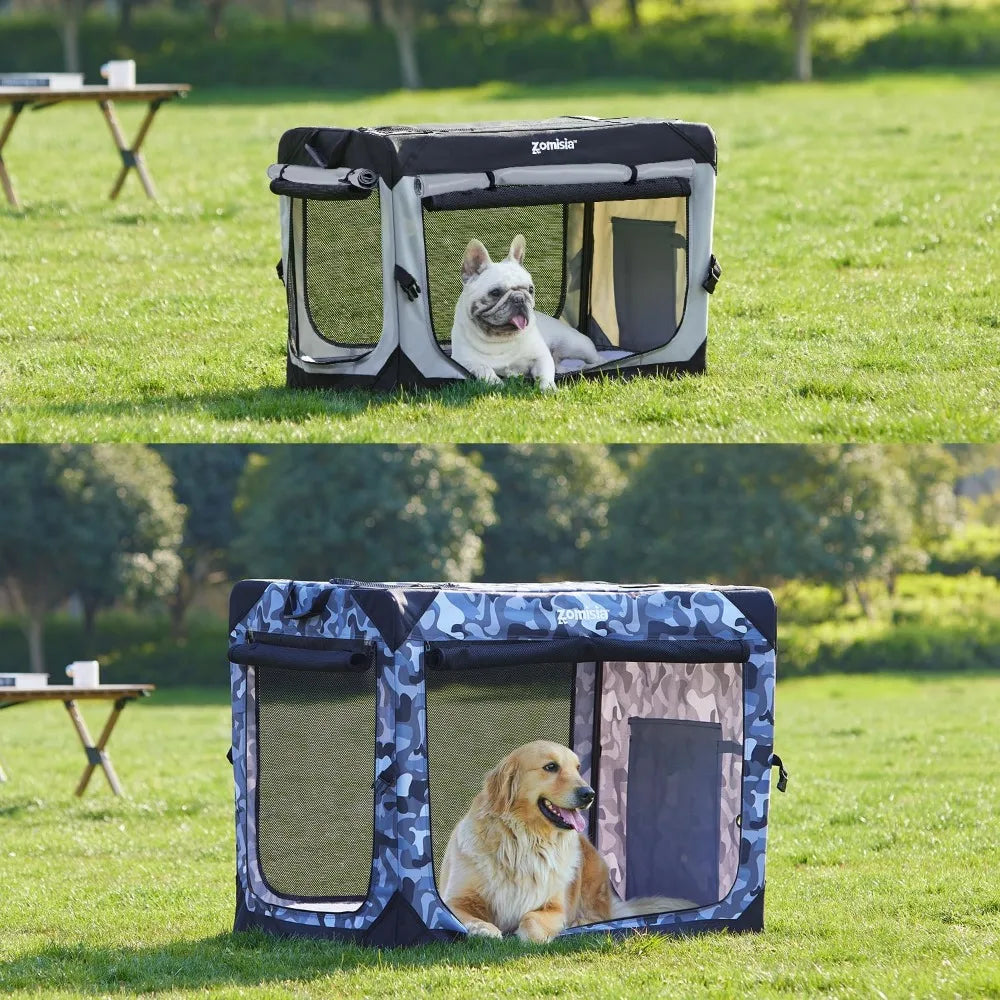 Foldable Dog Crate Portable Soft Kennel With Mesh Windows