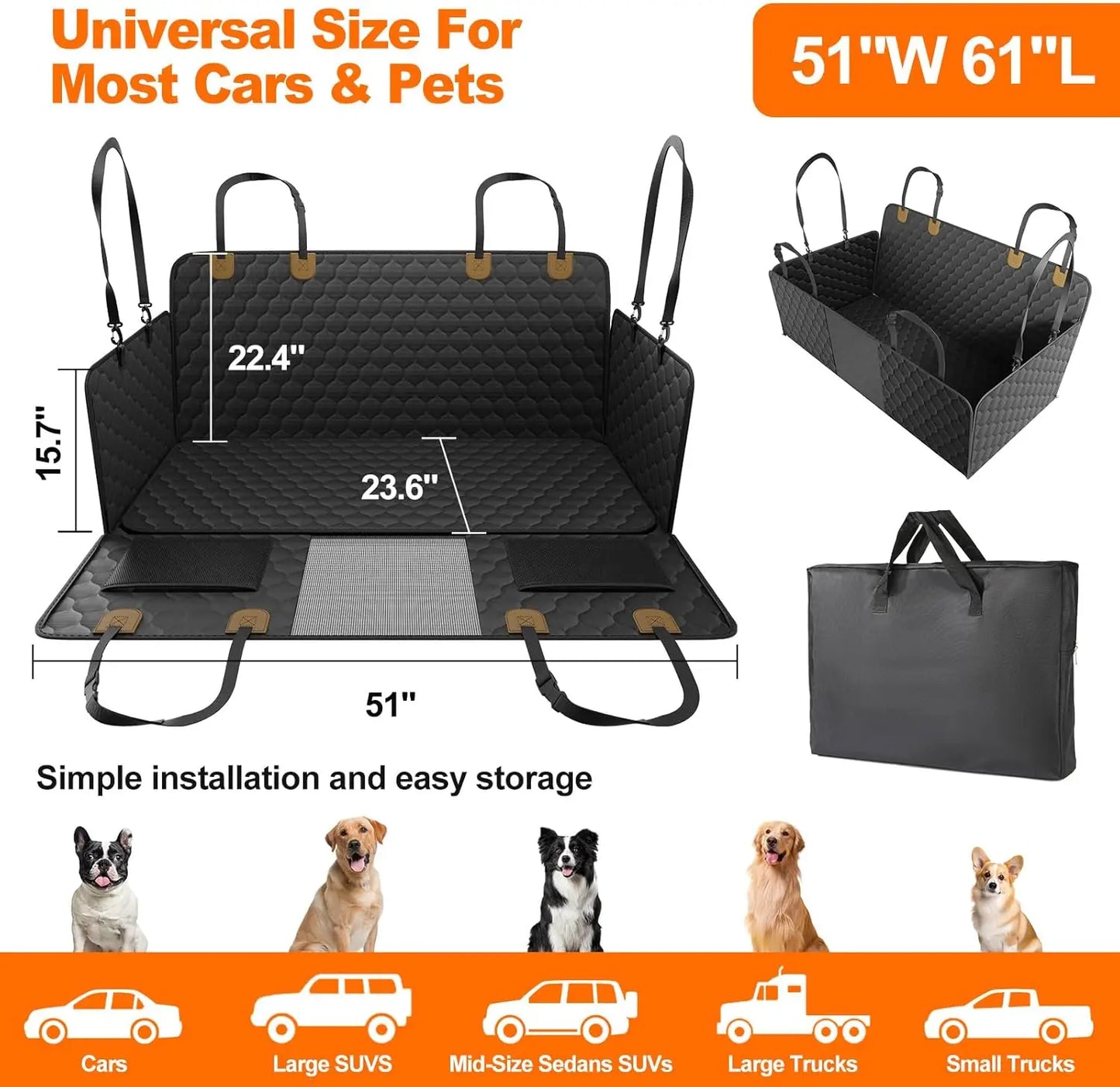 Wedyvko Waterproof Dog Car Seat Hammock Back Seat Protector