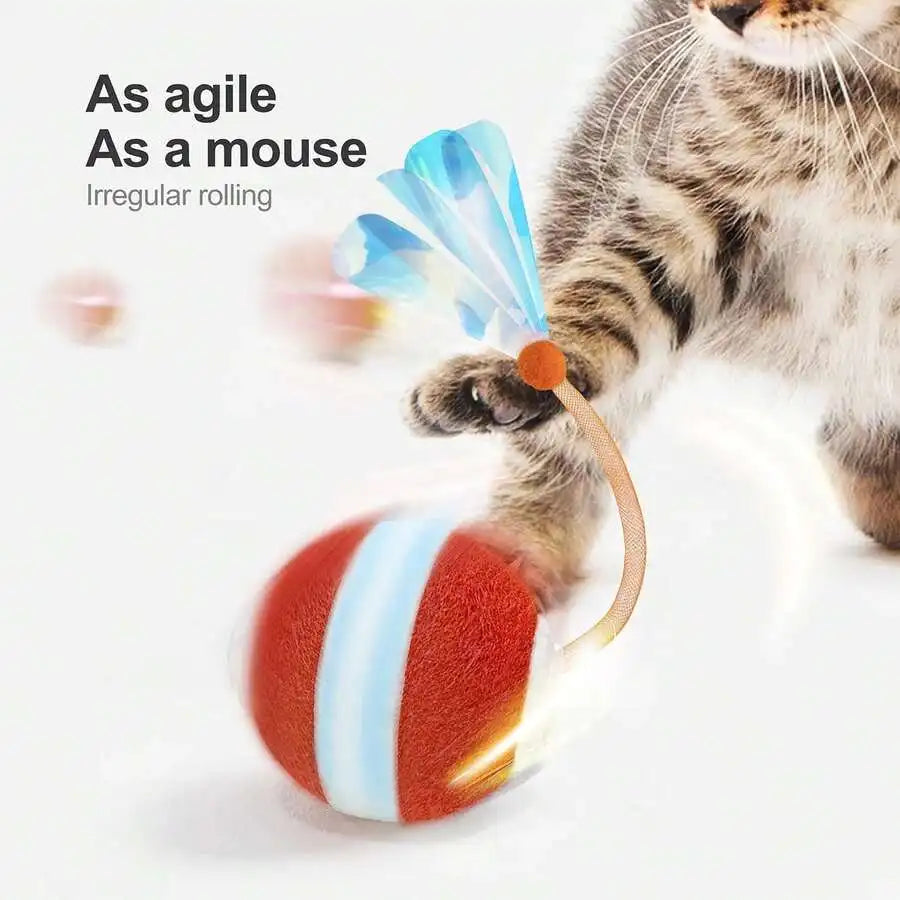 Interactive Cat Ball Toy With Elastic Mesh Tail Motion Activated