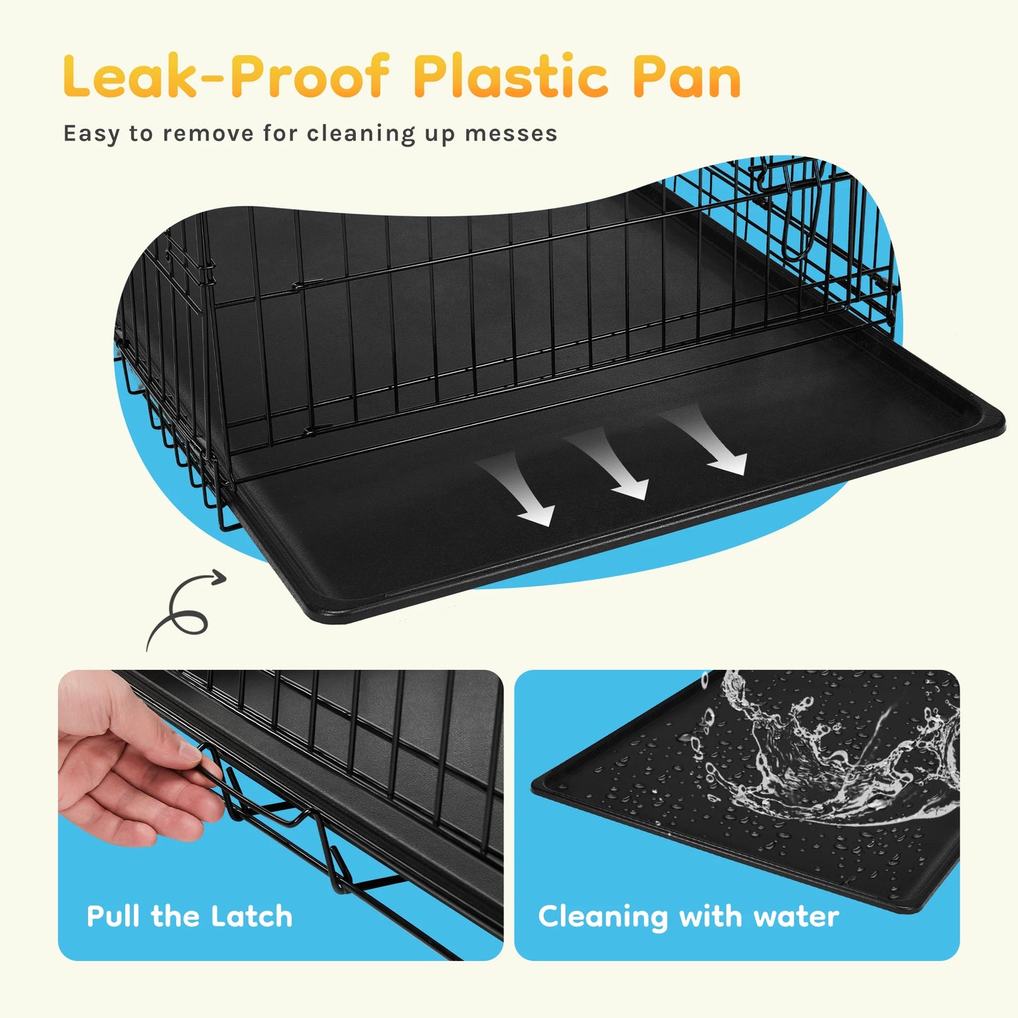 JHK Folding Metal Dog Cage With Leak Proof Pan Kennel Indoor Outdoor