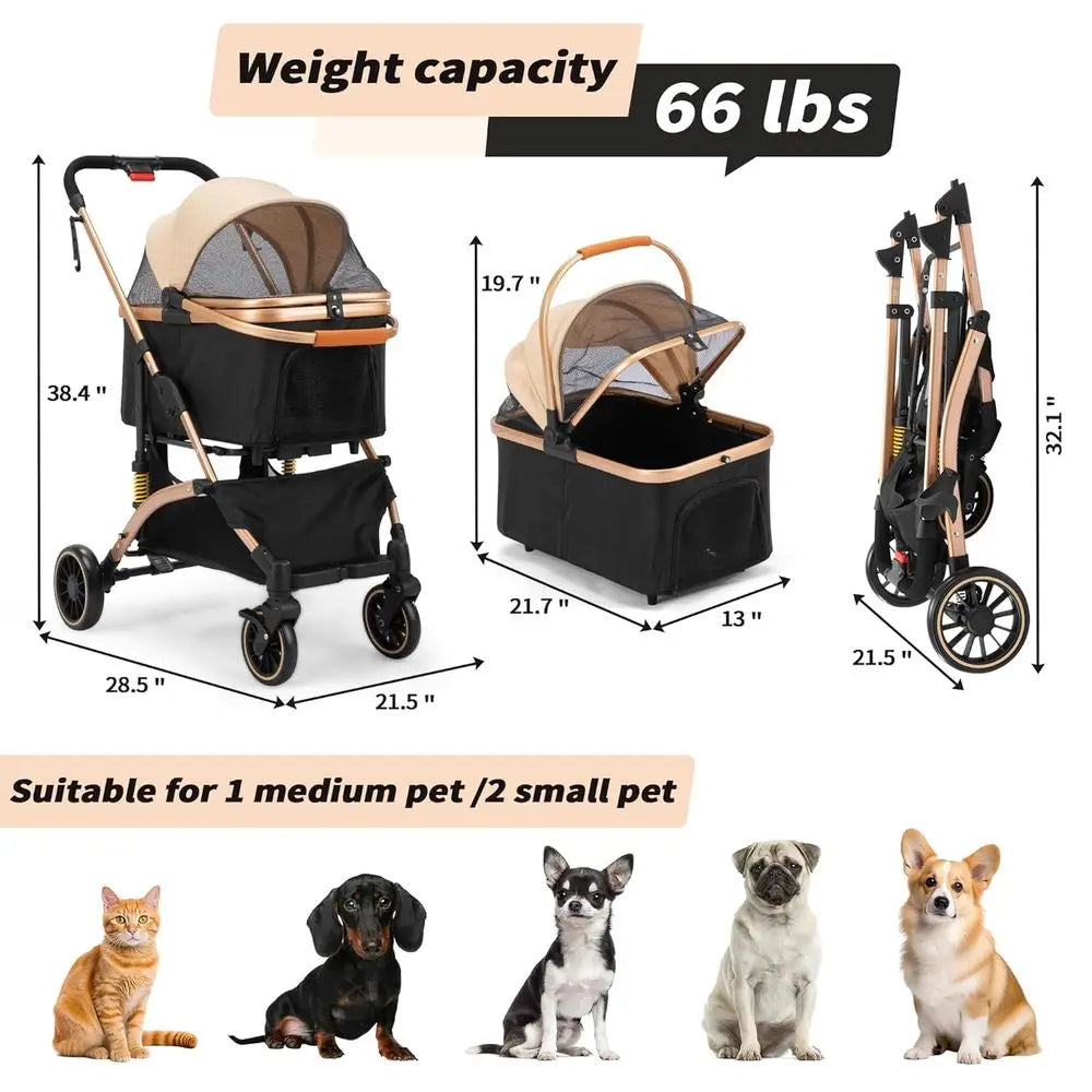 Premium Pet Stroller With One Hand Fold And Shock Absorbers
