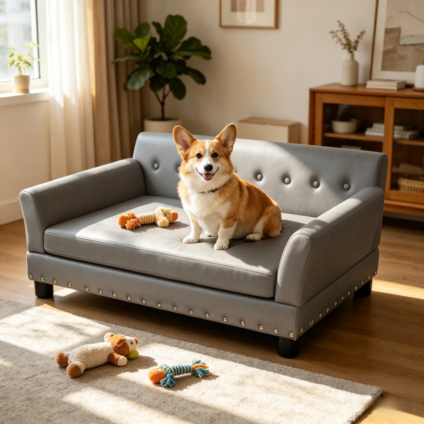 BINGOPAW Elevated Dog Sofa Bed With Microfiber Leather Cover