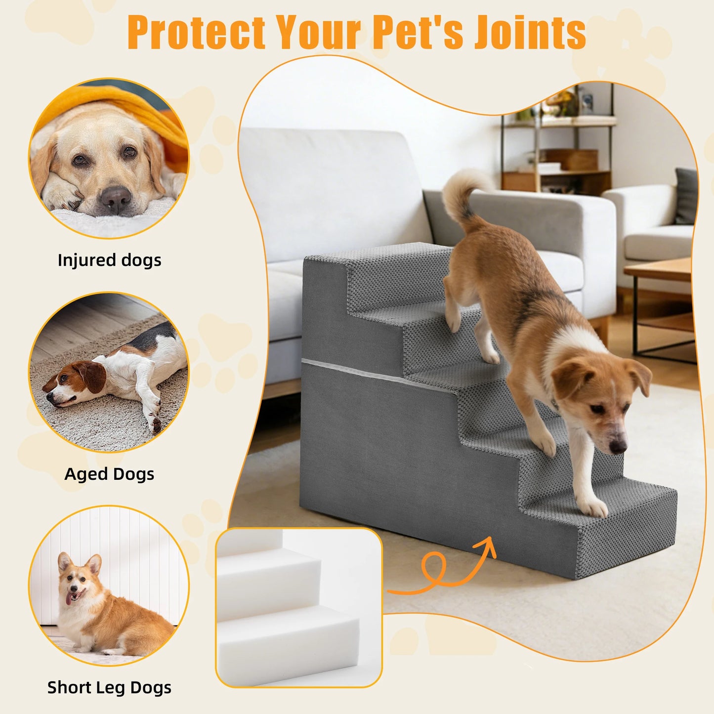 Right Angled Foam Dog Stairs for Small Dogs Indoor