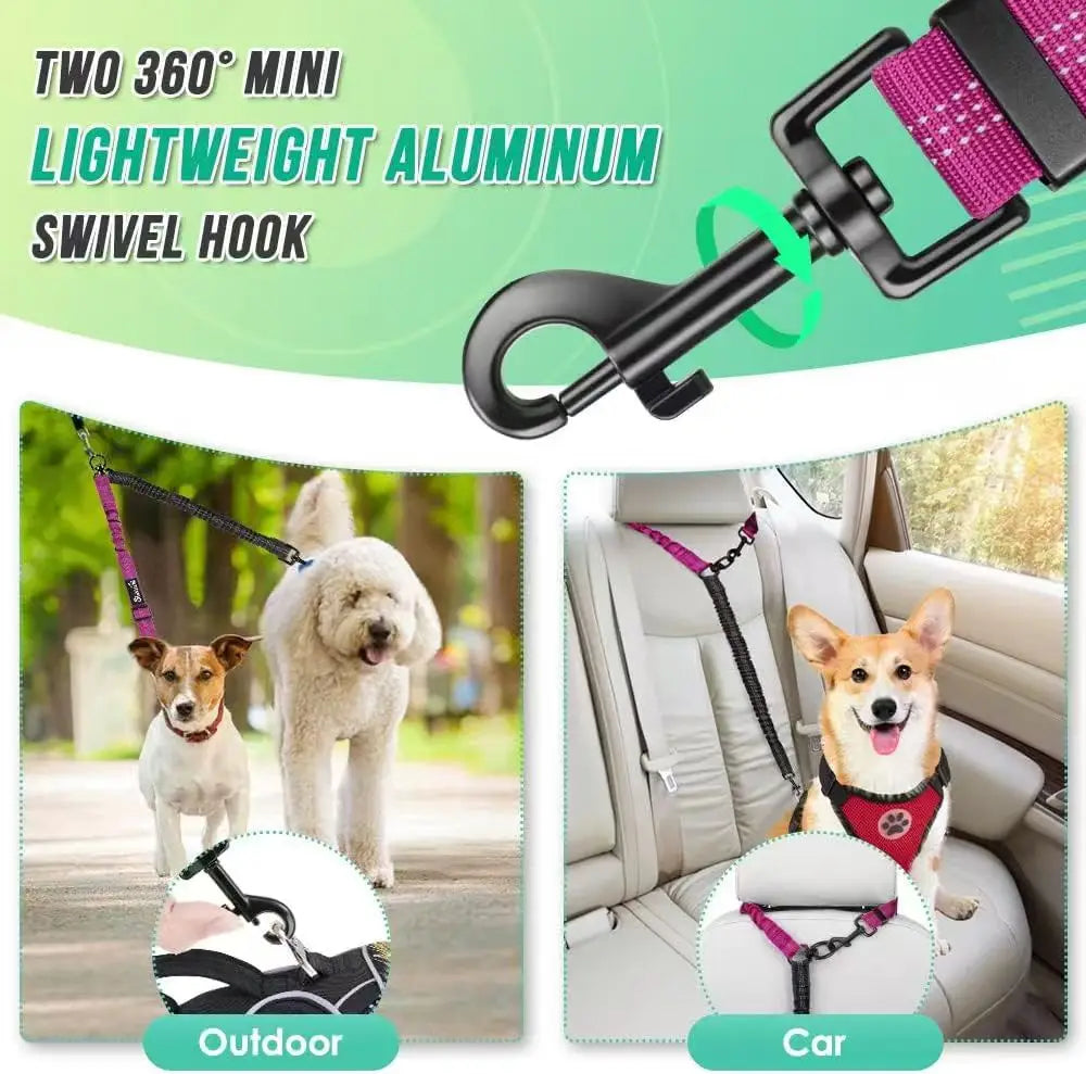 Dual Dog Leash Attachment With Adjustable Shock Absorbing Bungee