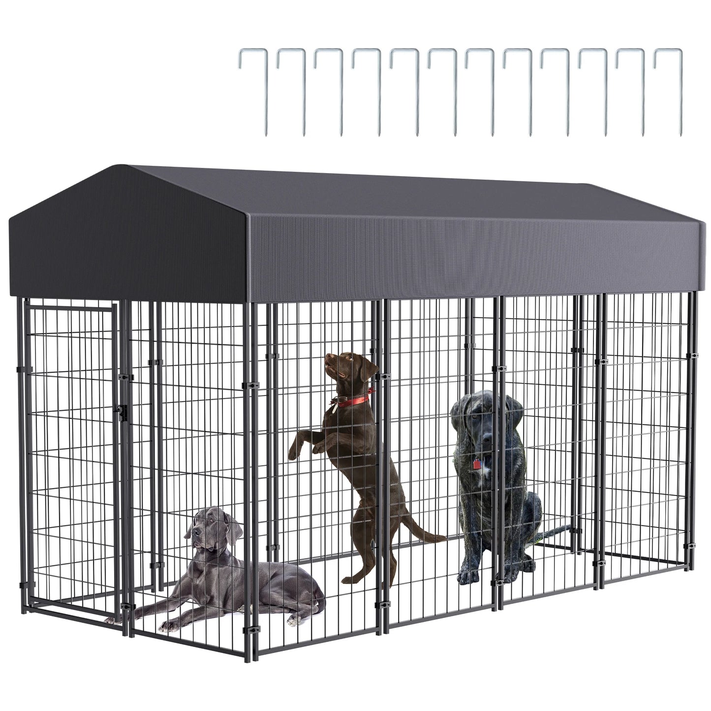 BINGOPAW Outdoor Large Dog Kennel With Welded Wire Runs And Waterproof Canopy