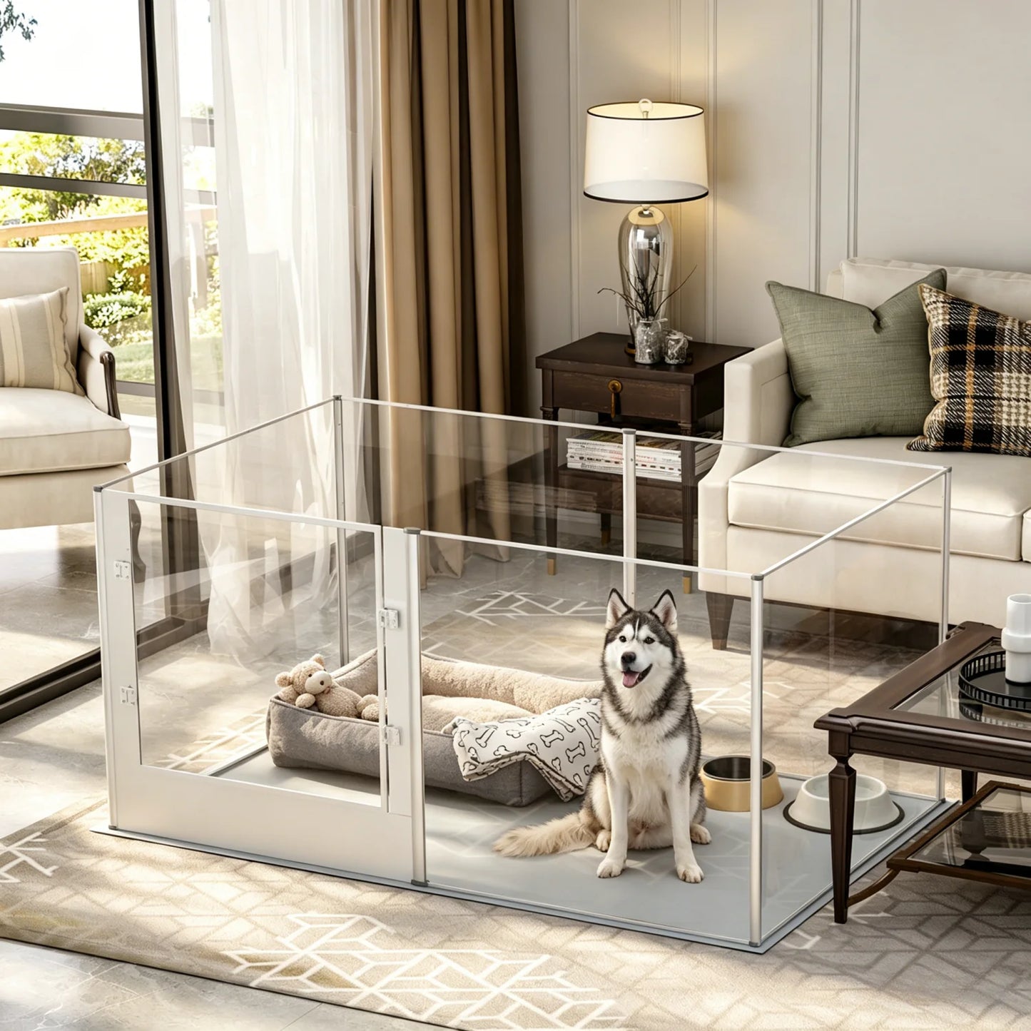 BINGOPAW Acrylic Dog Playpen Fence With Waterproof Mat Six Panel