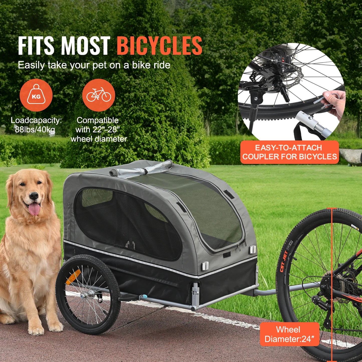 SucceBuy Dog Bike Trailer and Pet Cart With Wheels