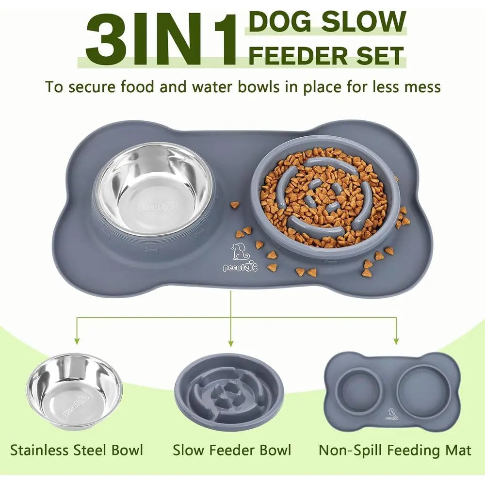 Slow Feeder Dog Bowl With Non Skid Silicone Mat Safe