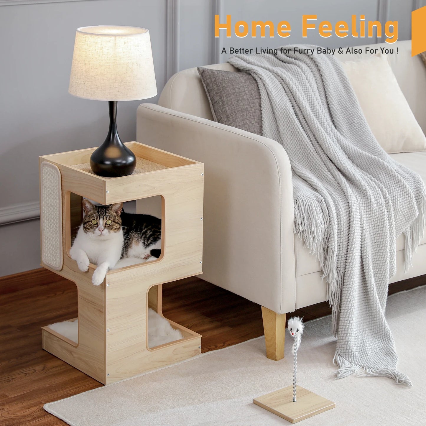 PAWZ Road Wood Cat Condo With Removable Soft Mats Tower