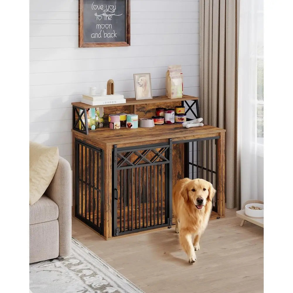 Large Wooden Dog Crate With Storage And 3 Doors End Table
