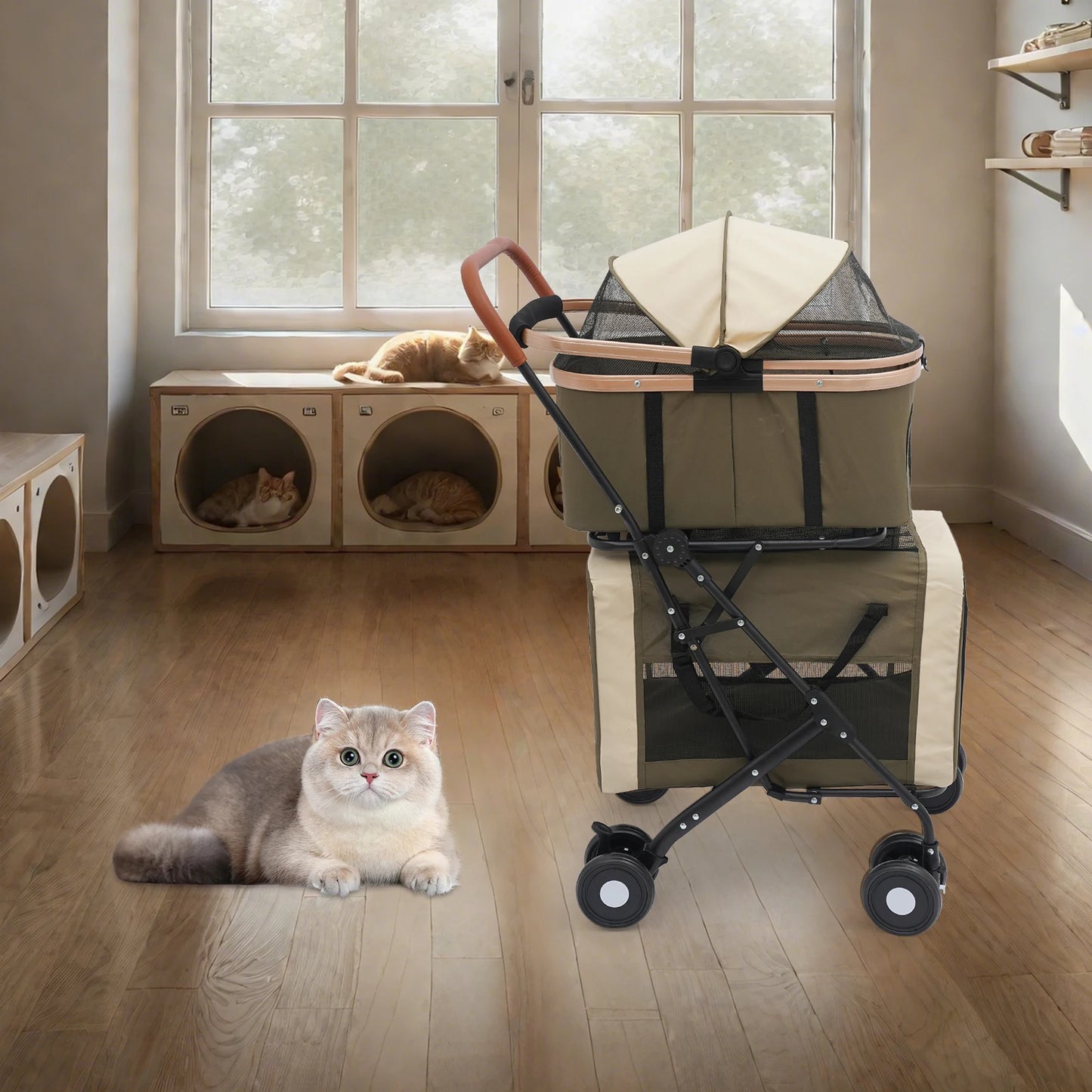 Bymaocar Foldable Pet Stroller For Travel With Sunshade Cushions
