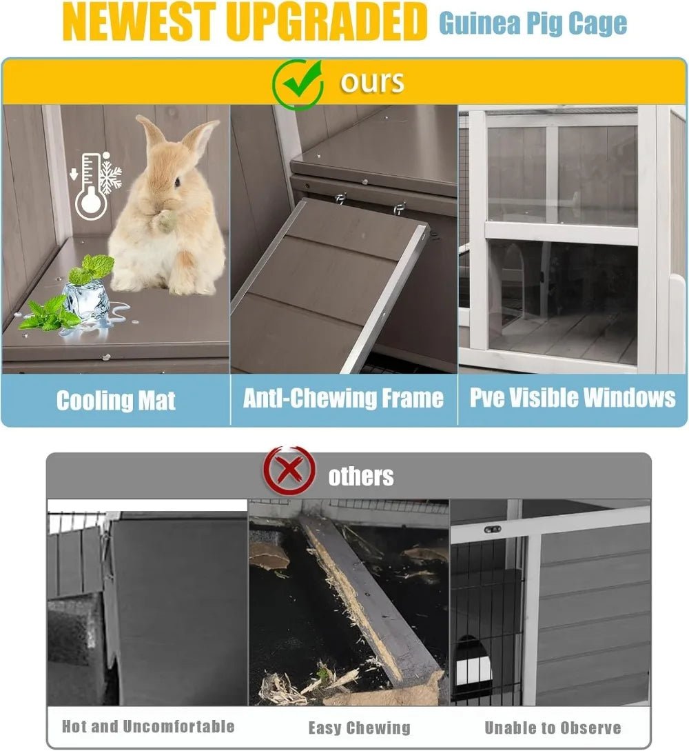 Wooden Two Story Guinea Pig Cage With Stand Ramp Leakproof Tray