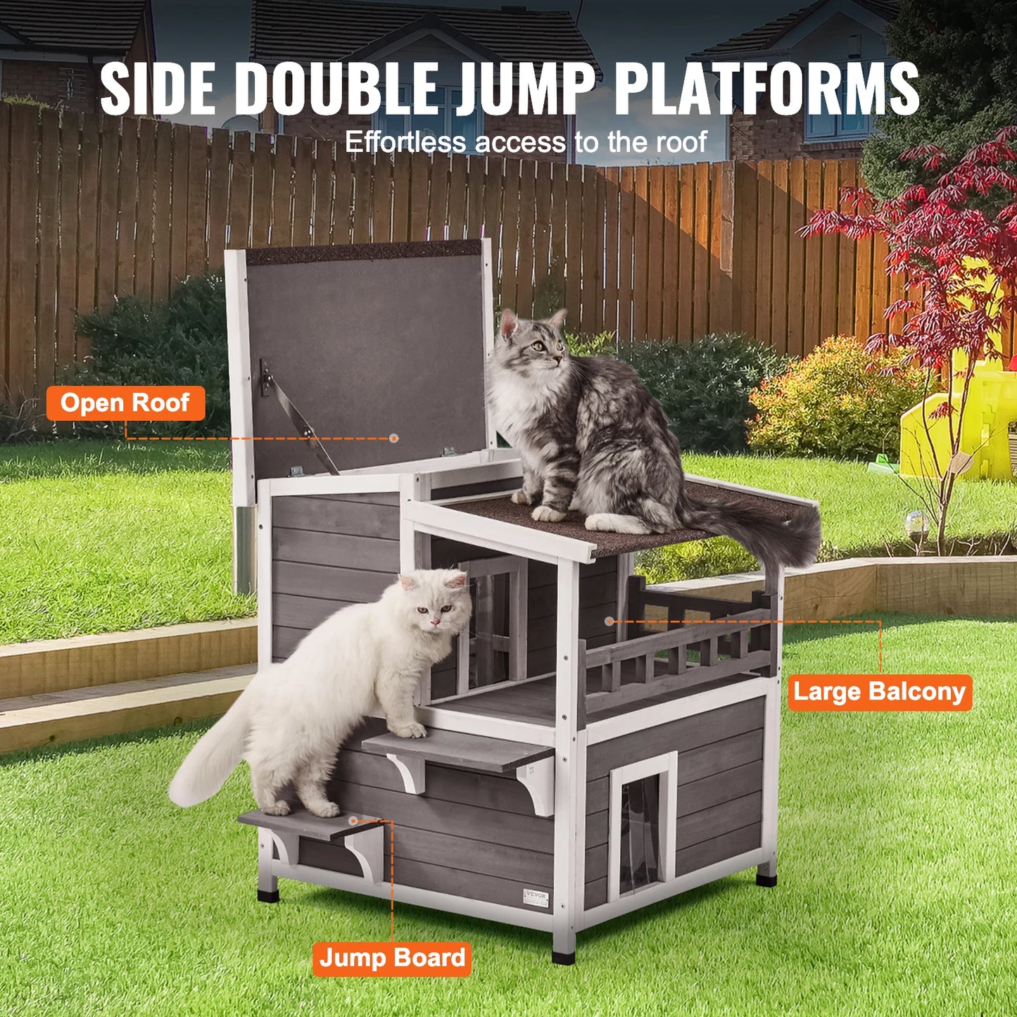 SucceBuy Outdoor Cat House Weatherproof Shelter With Balcony