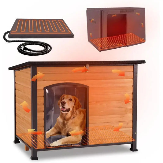 Outdoor Insulated Heated Dog House With Thermostat Heating Pad