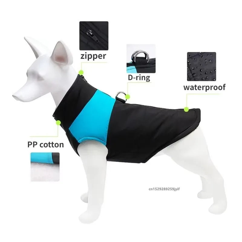 Waterproof Warm Dog Coat With Padded Zipper Jacket For Dogs