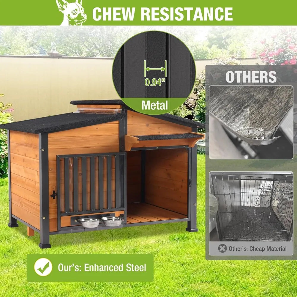 Outdoor Heated Dog House With Insulated Liner And AntiChew Frame