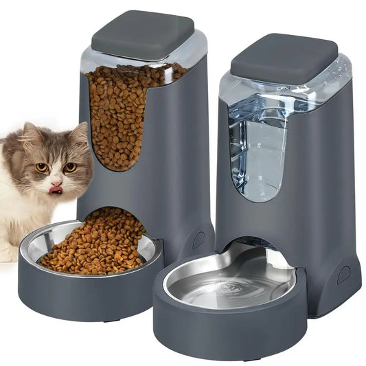 XMSJ Cat Feeder and Water Dispenser With Stainless Steel Bowl