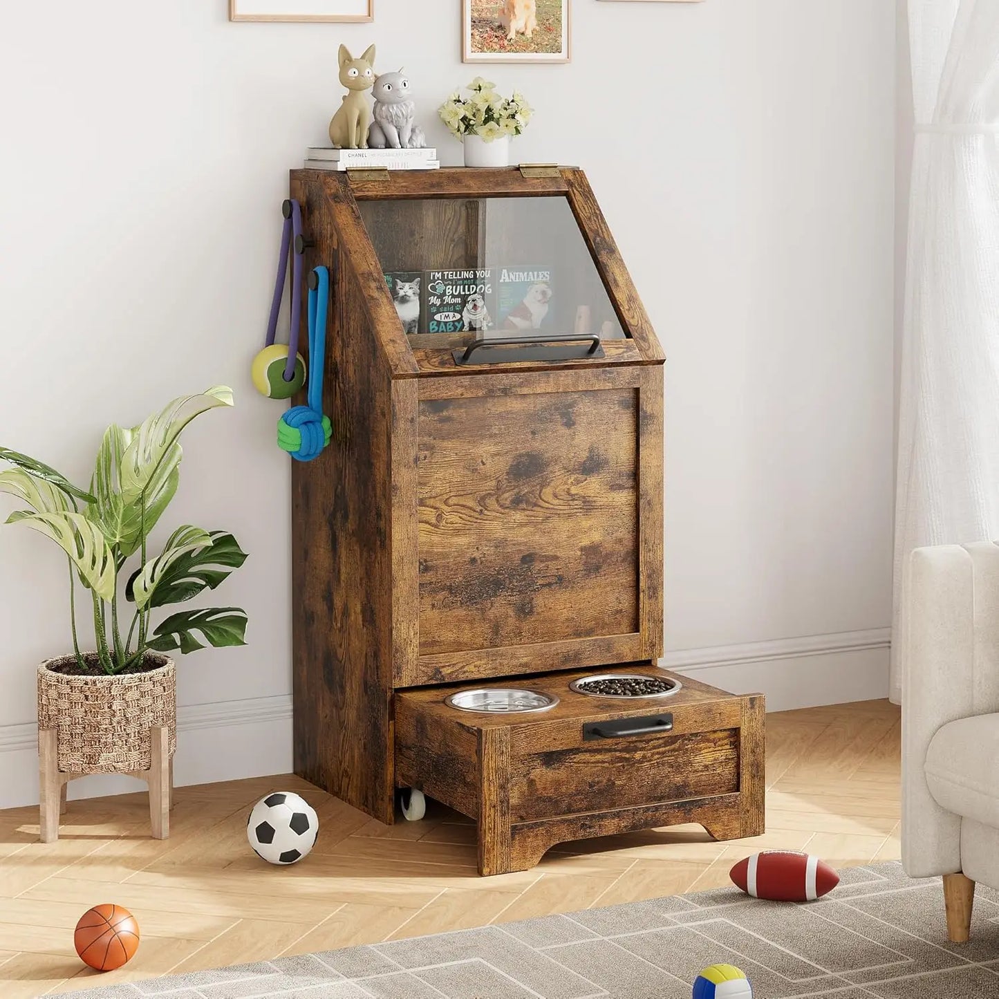 HiMISS Dog Feeding Station With Elevated Bowls And Storage Cabinet